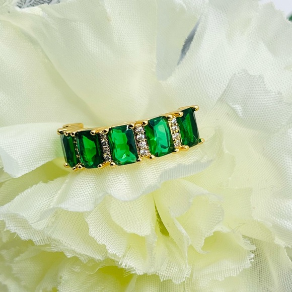 Jewelry - NEW Radiant Real Gold Plated Green Emerald Stones CZ Stacking Half Eternity Ring